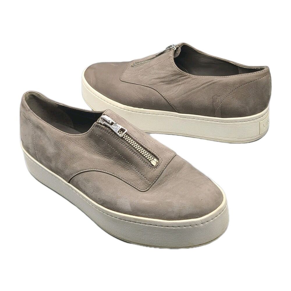 Vince Warner Platform Zip Front Sneaker Gray Nubuck Leather Slip On Shoes Sz 8